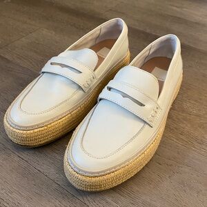 Dolce Vita Leather Cream Loafers with Woven Sole
